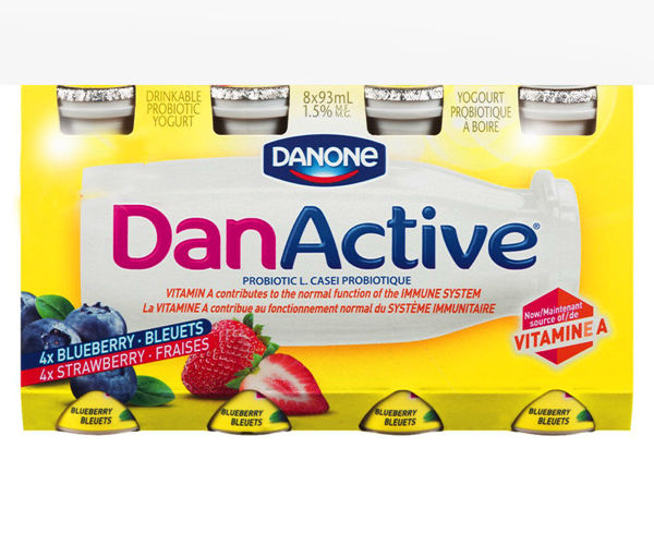 Picture of DANONE DANACTIVE STRAWBERRY/BLUEBERRY 1.5% M.F. DRINKABLE PROBIOTIC YOGURT, [8X93mL]
