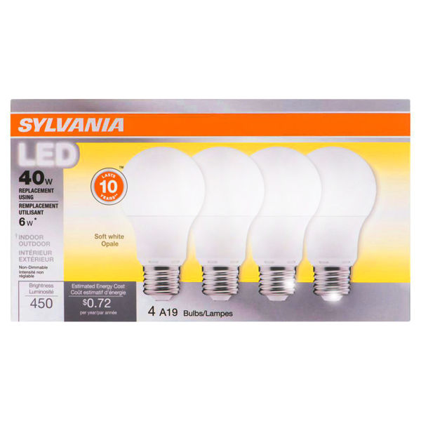 Picture of SYLVANIA LED 6 W LIGHT BULB A19 F827 10 Y [4X1each]