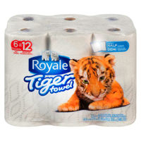 Picture of ROYALE TIGER TOWEL 2-PLY PAPER TOWELS, HANDY HALF SHEETS, 6=12 ROLLS [6 ROLLS]