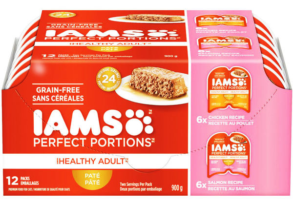 Picture of IAMS PERFECT PORTIONS PATÉ HEALTHY ADULT 12 PACK [CHICKEN, SALMON]  [900 g]